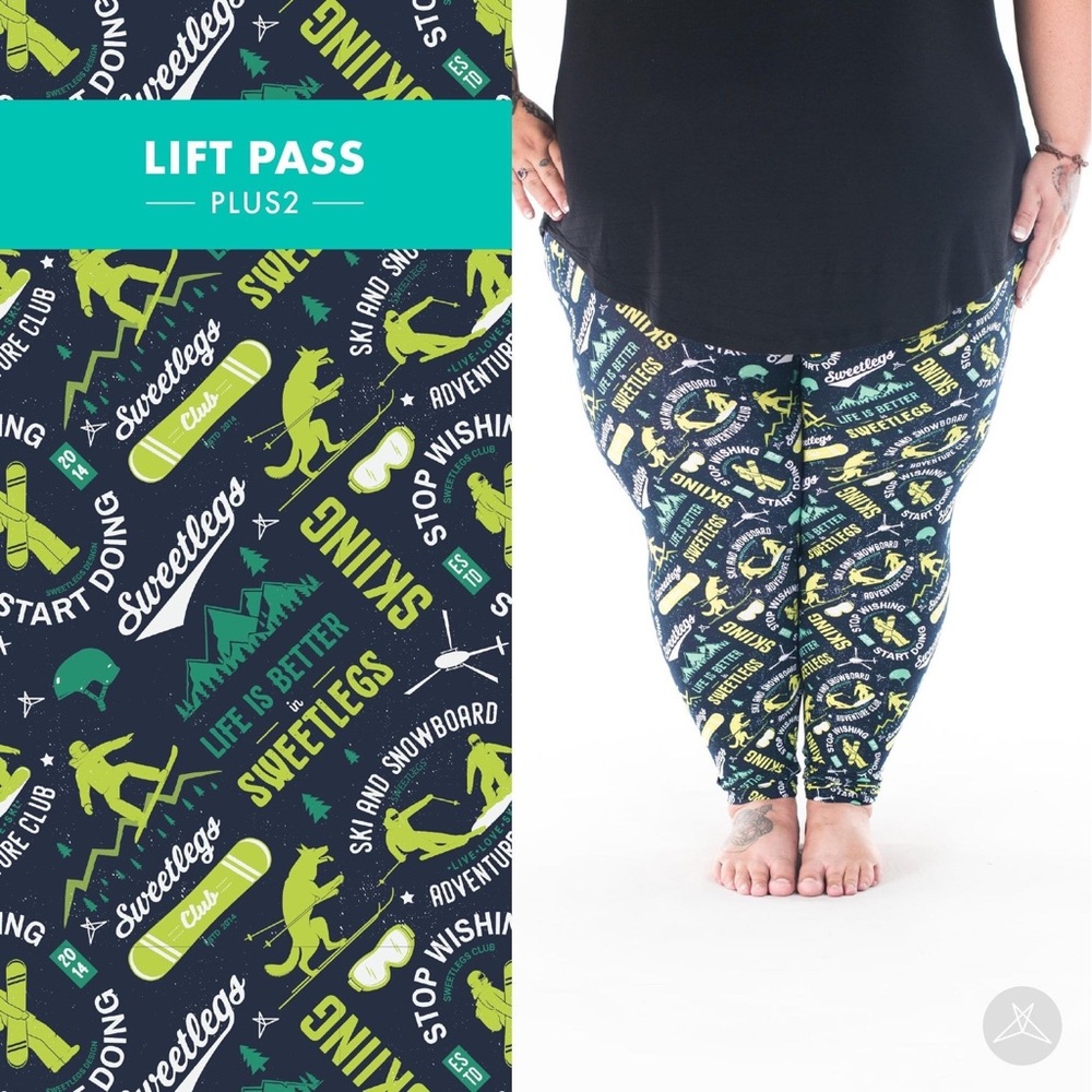 BNWT SweetLegs "Lift Pass” Adult Plus2 (Fits most 22-28) full length leggings